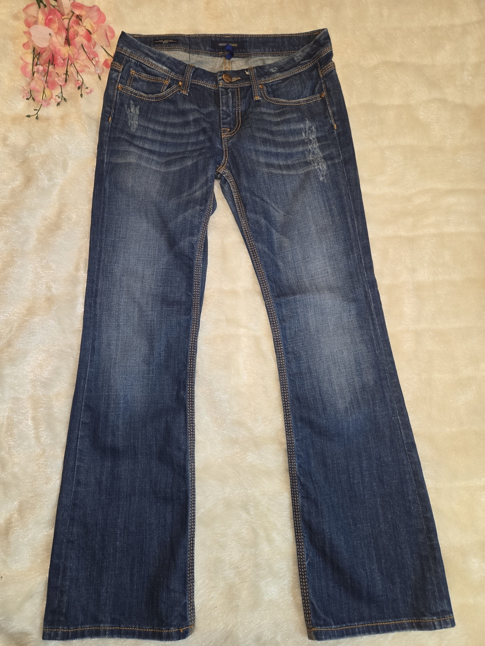 Vigoss Women's Bootcut Jeans - Medium Blue with Yellow Stitching